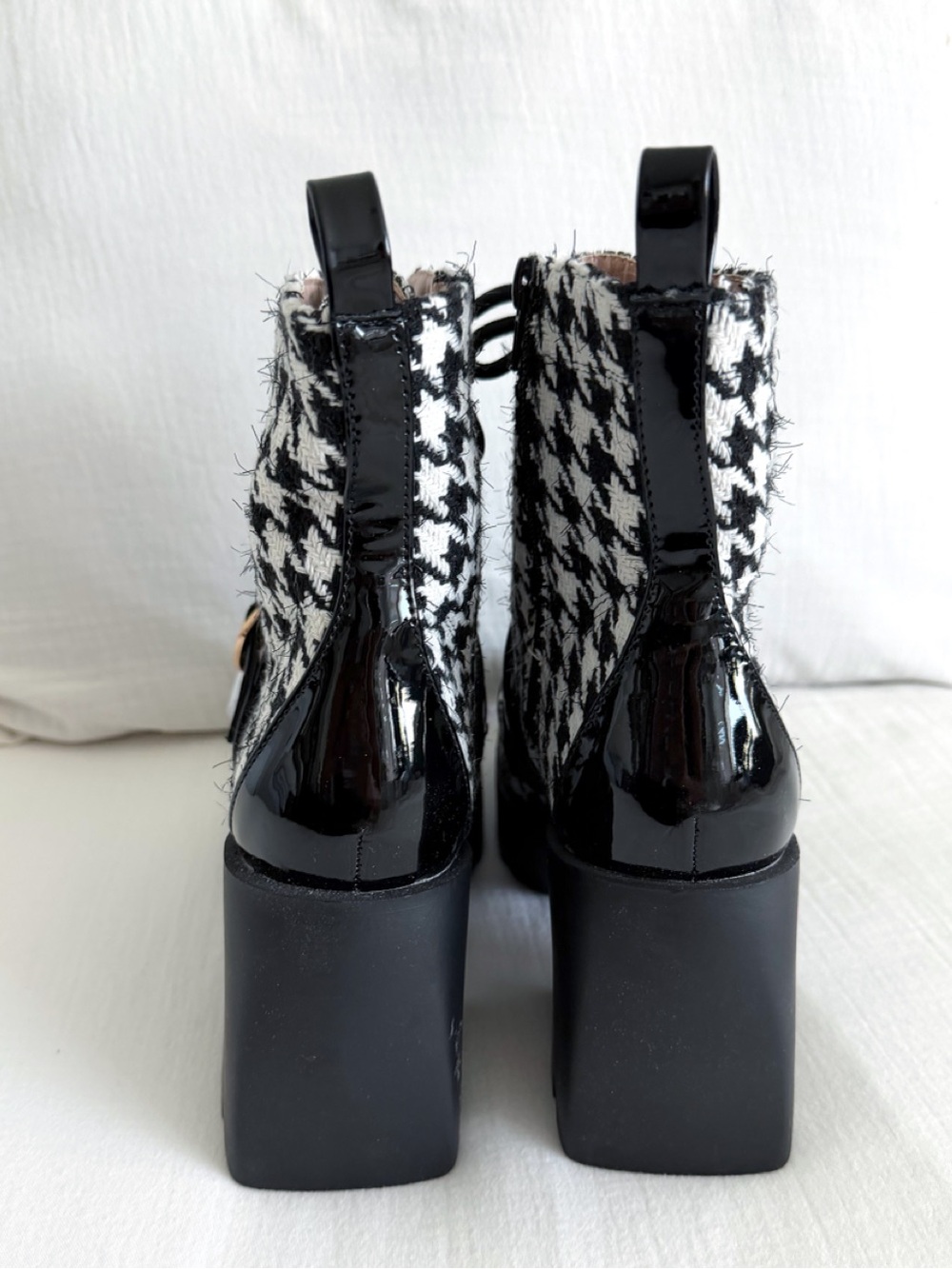 Betsey Johnson Cotton Houndstooth Platform Buckle Boots - Picture 4 of 7